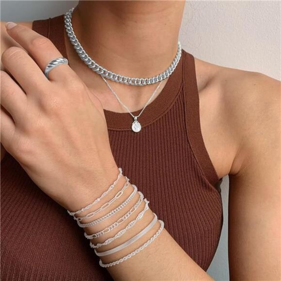 Reoxvo Dainty Bracelets for Women Trendy, Sterling Silver Plated Brass Link - Picture 2 of 7